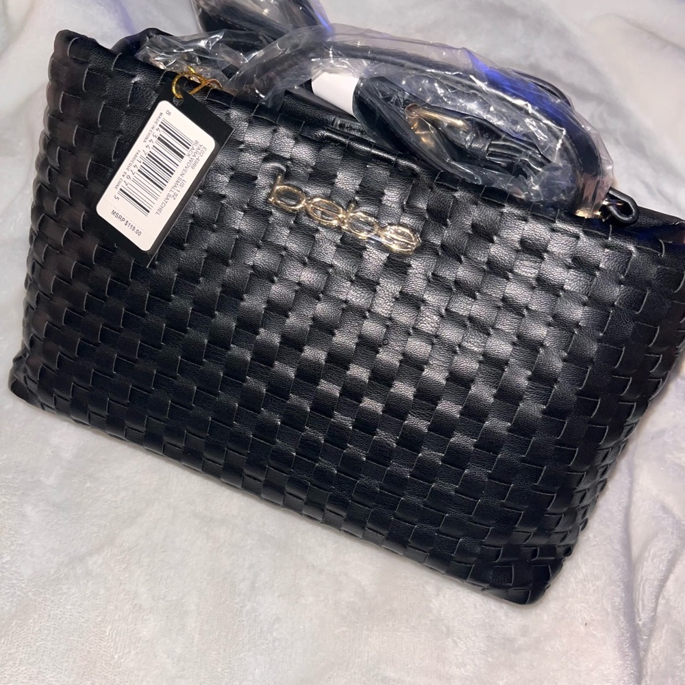 Bebe Black Woven Shoulder Bag
